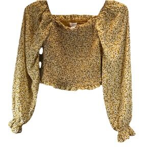 Japna Cropped Top Womens Small Multi Floral Polyester Long Sleeve Square Neck‎